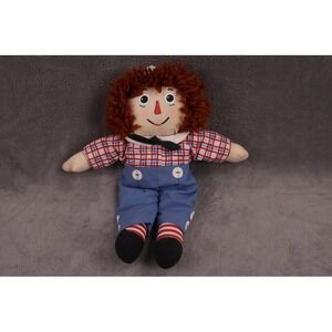 Raggedy Andy Cloth Rag Doll Red Yarn Hair Blue Pants Checked Shirt Soft Toy